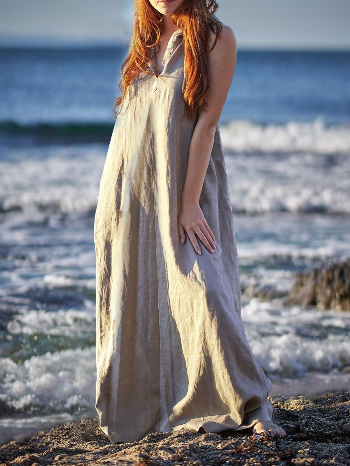 UR Linen Hoodie Sleeveless Kaftan Dress